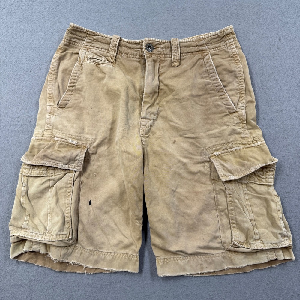Y2K American Eagle Cargo Shorts Men's 31 Beige AE31 Military Distressed Thrashed